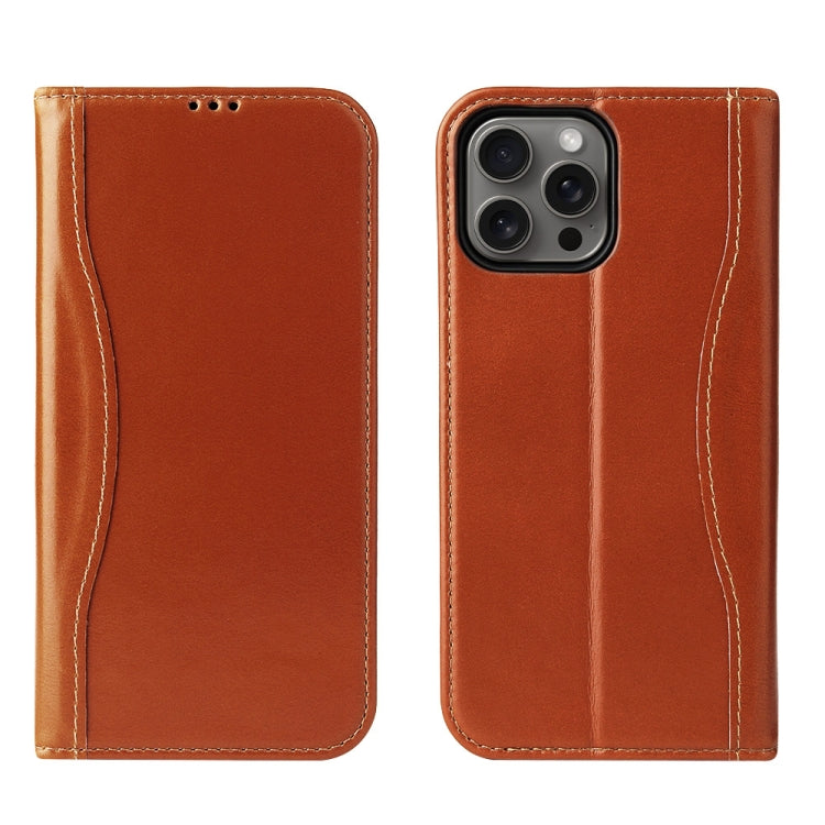 For iPhone 16 Pro Max Fierre Shann Cowhide Leather Flip Leather Phone Case(Brown) - iPhone 16 Pro Max Cases by FIERRE SHANN | Online Shopping UK | buy2fix