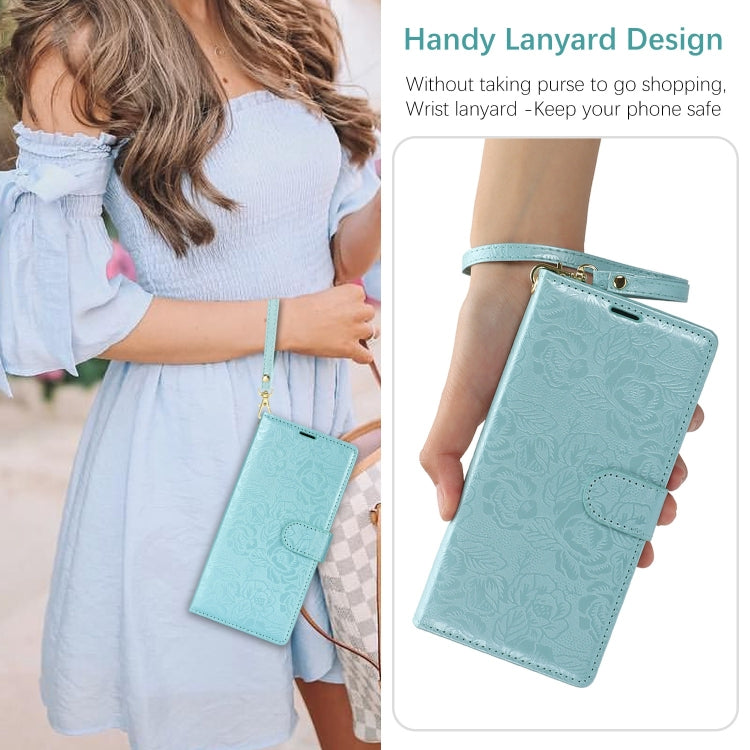 For Samsung Galaxy S25 Ultra 5G Peony Flowers Imprint Leather Phone Case(Sky Blue) - Galaxy S25 Ultra 5G Cases by buy2fix | Online Shopping UK | buy2fix