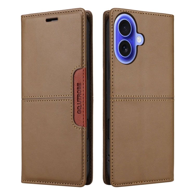 For iPhone 16 Plus GQUTROBE G01 RFID Anti-theft Leather Phone Case(Brown) - iPhone 16 Plus Cases by GQUTROBE | Online Shopping UK | buy2fix