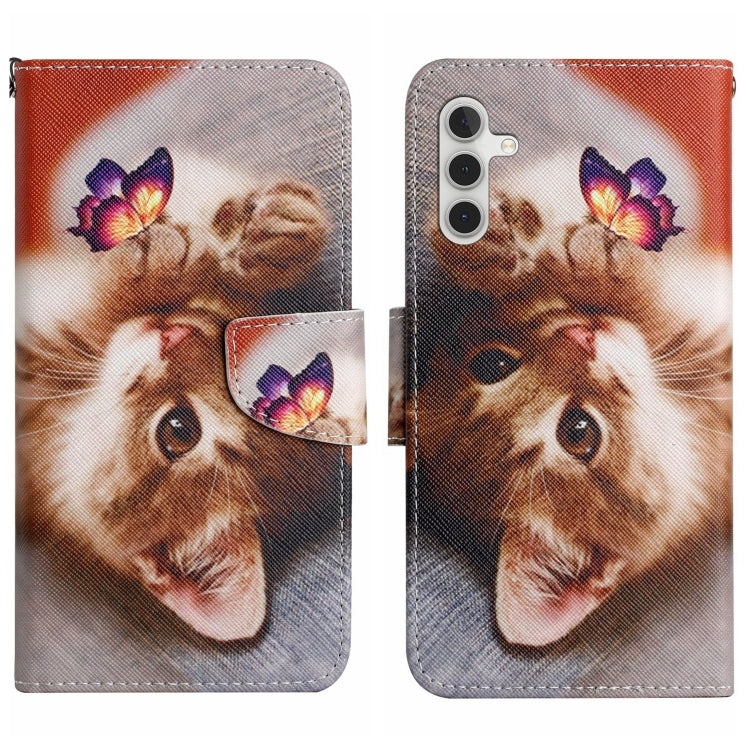 For Samsung Galaxy S25 5G Colored Drawing Pattern Leather Phone Case(Butterfly Cat) - Galaxy S25 5G Cases by buy2fix | Online Shopping UK | buy2fix