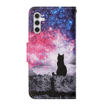 For Samsung Galaxy S25+ 5G Colored Drawing Pattern Leather Phone Case(Star Sky Cat) - Galaxy S25+ 5G Cases by buy2fix | Online Shopping UK | buy2fix