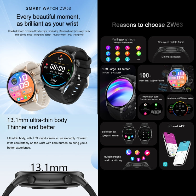 ZW63 1.39 inch Round Screen Smart Watch, Heart Rate / Blood Pressure / Blood Sugar / Blood Oxygen / Body Temperature / MET Test(Black) - Smart Wristbands by buy2fix | Online Shopping UK | buy2fix