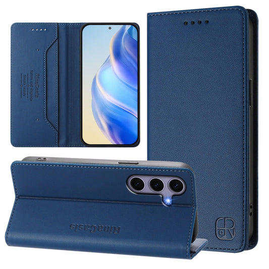 For Samsung Galaxy S24 / S25 5G RC01 Dual-Folded Magnetic Suction RFID Leather Phone Case(Dark Blue) - Galaxy S25 5G Cases by buy2fix | Online Shopping UK | buy2fix