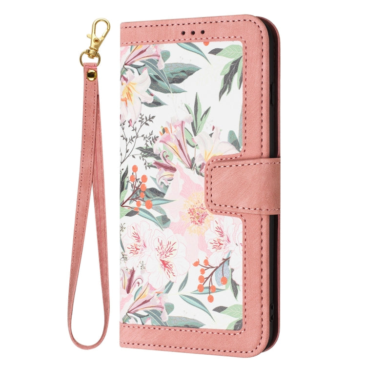 For Samsung Galaxy S25 5G Floral Pattern Leather Phone Case with Lanyard(Pink) - Galaxy S25 5G Cases by buy2fix | Online Shopping UK | buy2fix