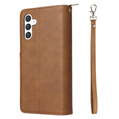 For Samsung Galaxy S25 5G 9-Card Slots Zipper Wallet Bag Leather Phone Case(Brown) - Galaxy S25 5G Cases by buy2fix | Online Shopping UK | buy2fix