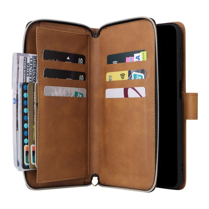 For Samsung Galaxy S25 5G 9-Card Slots Zipper Wallet Bag Leather Phone Case(Brown) - Galaxy S25 5G Cases by buy2fix | Online Shopping UK | buy2fix