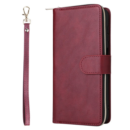 For Samsung Galaxy S25 5G 9-Card Slots Zipper Wallet Bag Leather Phone Case(Wine Red) - Galaxy S25 5G Cases by buy2fix | Online Shopping UK | buy2fix