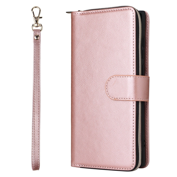 For Samsung Galaxy S25 Ultra 5G 9-Card Slots Zipper Wallet Bag Leather Phone Case(Rose Gold) - Galaxy S25 Ultra 5G Cases by buy2fix | Online Shopping UK | buy2fix