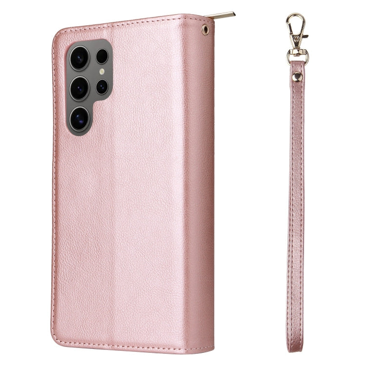 For Samsung Galaxy S25 Ultra 5G 9-Card Slots Zipper Wallet Bag Leather Phone Case(Rose Gold) - Galaxy S25 Ultra 5G Cases by buy2fix | Online Shopping UK | buy2fix