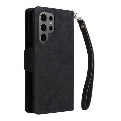 For Samsung Galaxy S25 Ultra 5G Rivet Buckle 9 Cards Three Fold Leather Phone Case(Black) - Galaxy S25 Ultra 5G Cases by buy2fix | Online Shopping UK | buy2fix