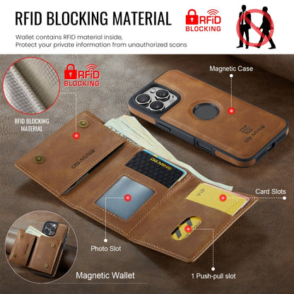 For iPhone 16 Pro Max DG.MING M6 Series RFID Tri-fold Card Bag Removable Leather Phone Case(Brown) - iPhone 16 Pro Max Cases by DG.MING | Online Shopping UK | buy2fix