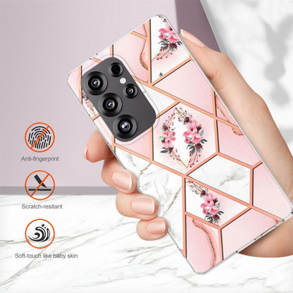 For Samsung Galaxy S25 Ultra 5G Splicing Marble Flower IMD TPU Phone Case(Pink Flower) - Galaxy S25 Ultra 5G Cases by buy2fix | Online Shopping UK | buy2fix