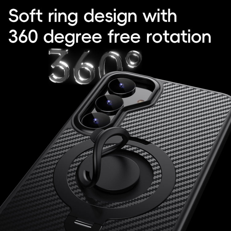 For Samsung Galaxy S25 5G Carbon Fiber MagSafe Phone Case with 360 Degree Rotating Holder(Black) - Galaxy S25 5G Cases by buy2fix | Online Shopping UK | buy2fix