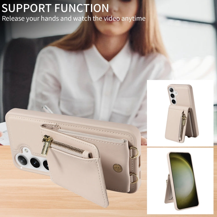 For Samsung Galaxy S25+ 5G Crossbody Lanyard Zipper Wallet Leather Phone Case(Beige) - Galaxy S25+ 5G Cases by buy2fix | Online Shopping UK | buy2fix