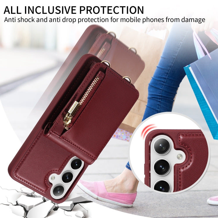 For Samsung Galaxy S25+ 5G Crossbody Lanyard Zipper Wallet Leather Phone Case(Wine Red) - Galaxy S25+ 5G Cases by buy2fix | Online Shopping UK | buy2fix