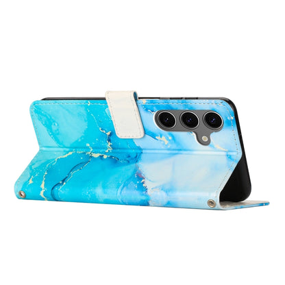 For Samsung Galaxy S25+ 5G Painted Marble Pattern Leather Phone Case(Blue Green) - Galaxy S25+ 5G Cases by buy2fix | Online Shopping UK | buy2fix