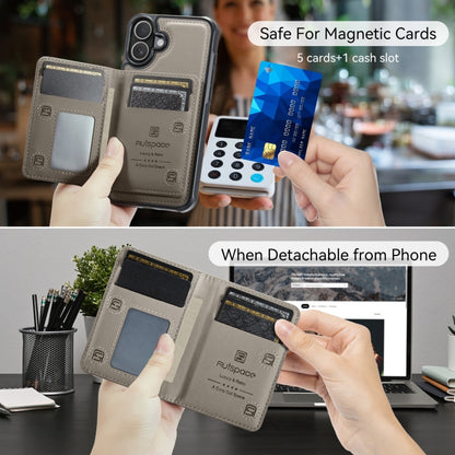 For iPhone 16 Plus AutSpace A13 MagSafe Magnetic RFID Flip Card Bag Phone Case(Grey) - iPhone 16 Plus Cases by AutSpace | Online Shopping UK | buy2fix