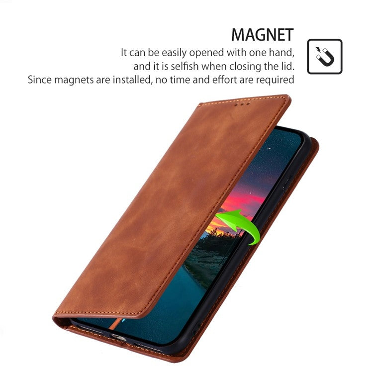 For Samsung Galaxy S25+ 5G Skin Feel Magnetic Leather Phone Case(Light Brown) - Galaxy S25+ 5G Cases by buy2fix | Online Shopping UK | buy2fix