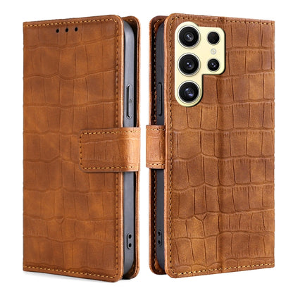 For Samsung Galaxy S25 Ultra 5G Skin Feel Crocodile Magnetic Clasp Leather Phone Case(Brown) - Galaxy S25 Ultra 5G Cases by buy2fix | Online Shopping UK | buy2fix