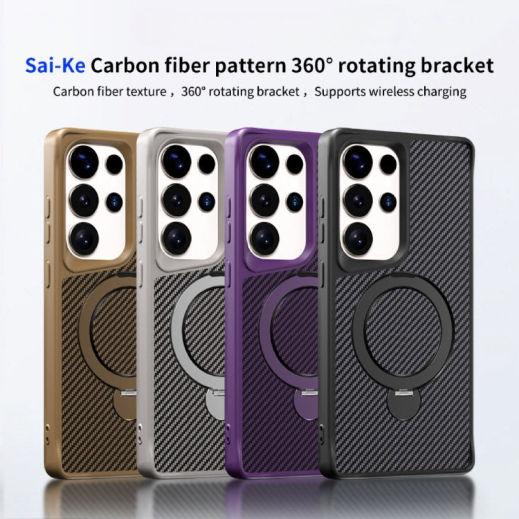 For Samsung Galaxy S25+ / S24+ 5G Carbon Fiber Texture 360 MagSafe Holder Phone Case(Black) - Galaxy S25+ 5G Cases by buy2fix | Online Shopping UK | buy2fix