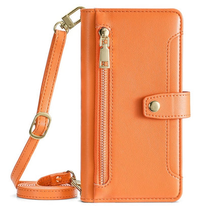 For Samsung Galaxy S25+ 5G Sheep Texture Cross-body Zipper Wallet Leather Phone Case(Orange) - Galaxy S25+ 5G Cases by buy2fix | Online Shopping UK | buy2fix