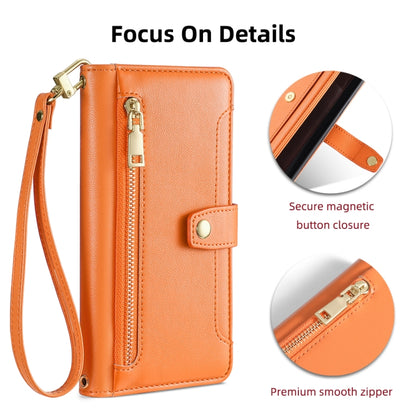 For Samsung Galaxy S25+ 5G Sheep Texture Cross-body Zipper Wallet Leather Phone Case(Orange) - Galaxy S25+ 5G Cases by buy2fix | Online Shopping UK | buy2fix