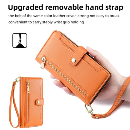 For Samsung Galaxy S25+ 5G Sheep Texture Cross-body Zipper Wallet Leather Phone Case(Orange) - Galaxy S25+ 5G Cases by buy2fix | Online Shopping UK | buy2fix