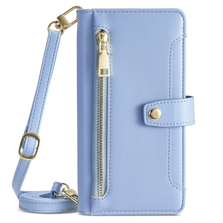 For Samsung Galaxy S25+ 5G Sheep Texture Cross-body Zipper Wallet Leather Phone Case(Blue) - Galaxy S25+ 5G Cases by buy2fix | Online Shopping UK | buy2fix