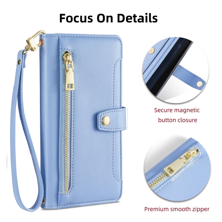 For Samsung Galaxy S25+ 5G Sheep Texture Cross-body Zipper Wallet Leather Phone Case(Blue) - Galaxy S25+ 5G Cases by buy2fix | Online Shopping UK | buy2fix