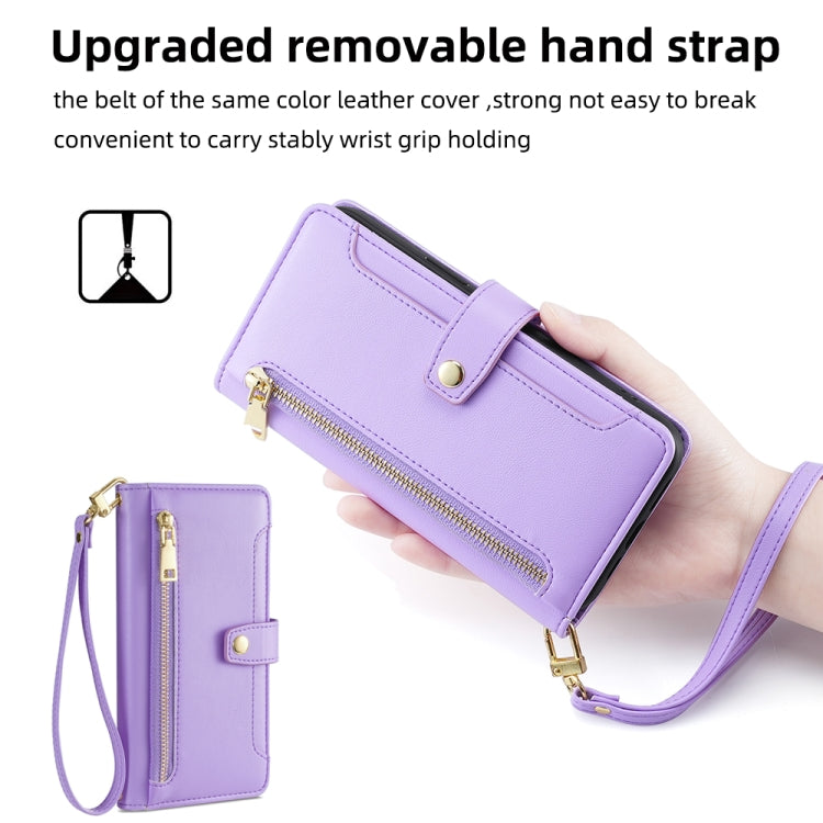 For Samsung Galaxy S25 Ultra 5G Sheep Texture Cross-body Zipper Wallet Leather Phone Case(Purple) - Galaxy S25 Ultra 5G Cases by buy2fix | Online Shopping UK | buy2fix