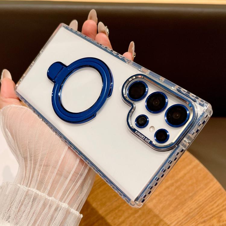 For Samsung Galaxy S25 Ultra 5G Transparent MagSafe Holder Phone Case with Lens Film(Blue) - Galaxy S25 Ultra 5G Cases by buy2fix | Online Shopping UK | buy2fix