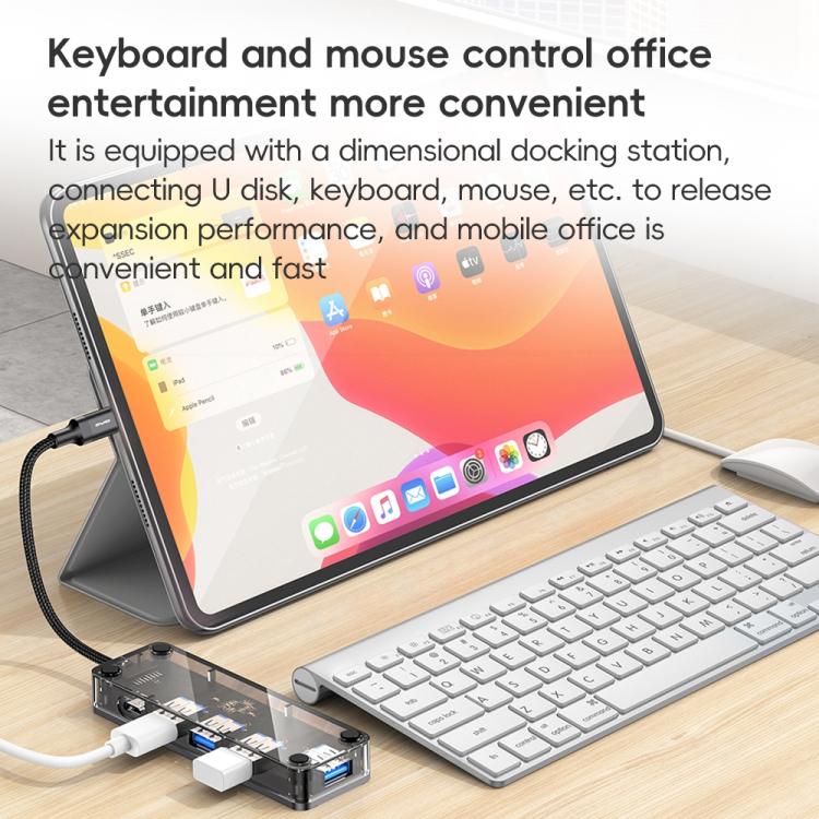 awei HUB-1 Multi-function 4 in 1 Type-C to USB 3.0 x 4 HUB Adapter(Grey) - USB 3.0 HUB by awei | Online Shopping UK | buy2fix