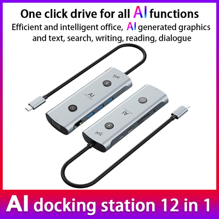 YCE V172 12 in 1 USB-C / Type-C HUB Adapter AI Docking Station(Grey) - USB HUB by buy2fix | Online Shopping UK | buy2fix