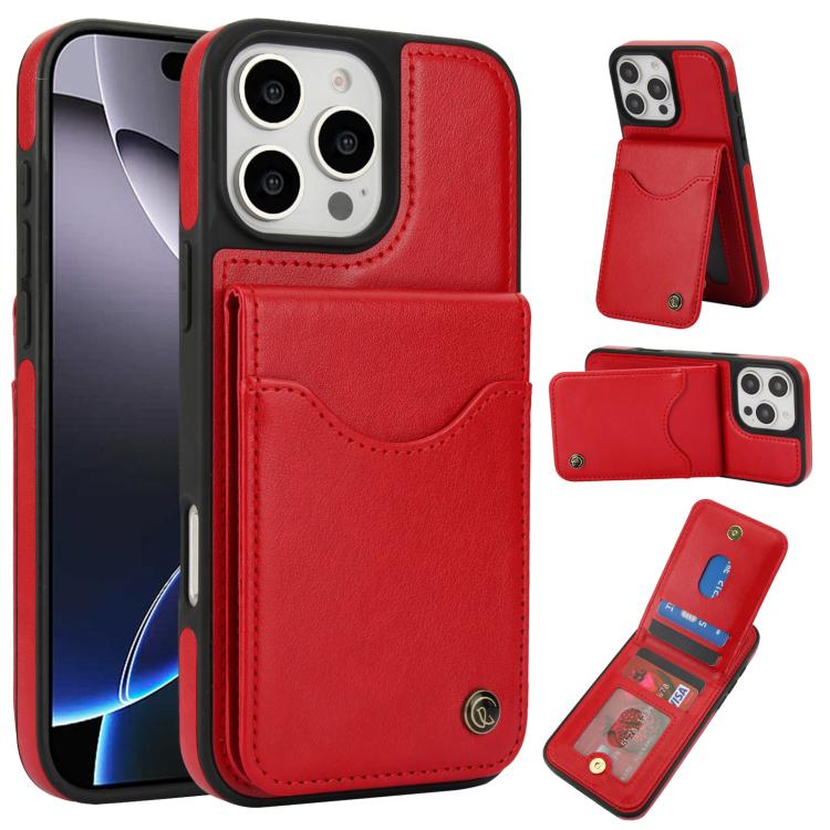 For iPhone 16 Pro Max AwQuer Vertical Flip Card Bag Holder Leather Phone Case(Red) - iPhone 16 Pro Max Cases by Awquer | Online Shopping UK | buy2fix