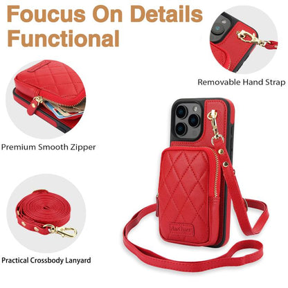 For iPhone 16 Pro AwQuer Crossbody Zipper Wallet Bag Litchi Leather Phone Case(Red) - iPhone 16 Pro Cases by Awquer | Online Shopping UK | buy2fix