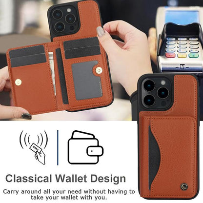 For iPhone 16 Pro AwQuer Horizontal Flip Card Bag Holder Leather Phone Case(Brown) - iPhone 16 Pro Cases by Awquer | Online Shopping UK | buy2fix