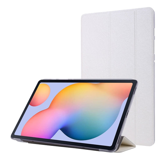 For Samsung Galaxy Tab S8+ / Tab S8 Plus /  Tab S7 FE / Tab S7+ / T970 Silk Texture Three-fold Horizontal Flip Leather Case with Holder & Pen Slot(White) - Galaxy Tab S8+ Cases by buy2fix | Online Shopping UK | buy2fix