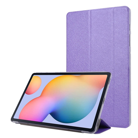 For Samsung Galaxy Tab S8+ / Tab S8 Plus /  Tab S7 FE / Tab S7+ / T970 Silk Texture Three-fold Horizontal Flip Leather Case with Holder & Pen Slot(Purple) - Galaxy Tab S8+ Cases by buy2fix | Online Shopping UK | buy2fix