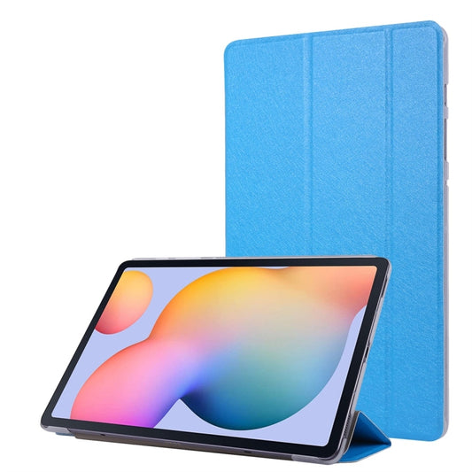 For Samsung Galaxy Tab S8+ / Tab S8 Plus /  Tab S7 FE / Tab S7+ / T970 Silk Texture Three-fold Horizontal Flip Leather Case with Holder & Pen Slot(Sky Blue) - Galaxy Tab S8+ Cases by buy2fix | Online Shopping UK | buy2fix