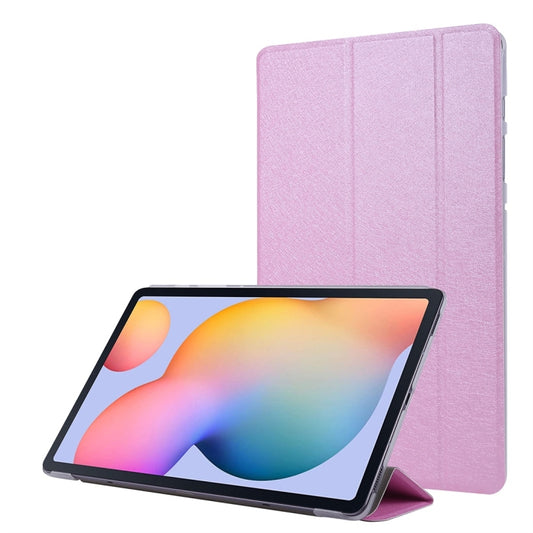 For Samsung Galaxy Tab S8+ / Tab S8 Plus /  Tab S7 FE / Tab S7+ / T970 Silk Texture Three-fold Horizontal Flip Leather Case with Holder & Pen Slot(Pink) - Galaxy Tab S8+ Cases by buy2fix | Online Shopping UK | buy2fix