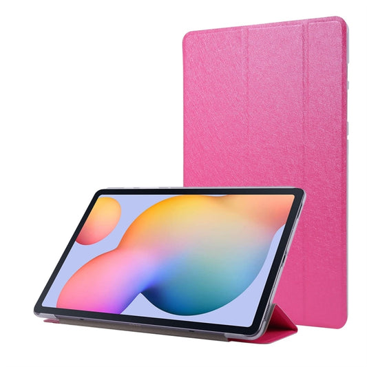 For Samsung Galaxy Tab S8+ / Tab S8 Plus /  Tab S7 FE / Tab S7+ / T970 Silk Texture Three-fold Horizontal Flip Leather Case with Holder & Pen Slot(Rose Red) - Galaxy Tab S8+ Cases by buy2fix | Online Shopping UK | buy2fix