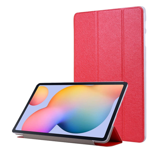 For Samsung Galaxy Tab S8+ / Tab S8 Plus /  Tab S7 FE / Tab S7+ / T970 Silk Texture Three-fold Horizontal Flip Leather Case with Holder & Pen Slot(Red) - Galaxy Tab S8+ Cases by buy2fix | Online Shopping UK | buy2fix