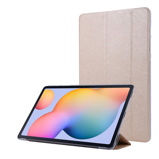 For Samsung Galaxy Tab S8+ / Tab S8 Plus /  Tab S7 FE / Tab S7+ / T970 Silk Texture Three-fold Horizontal Flip Leather Case with Holder & Pen Slot(Gold) - Galaxy Tab S8+ Cases by buy2fix | Online Shopping UK | buy2fix