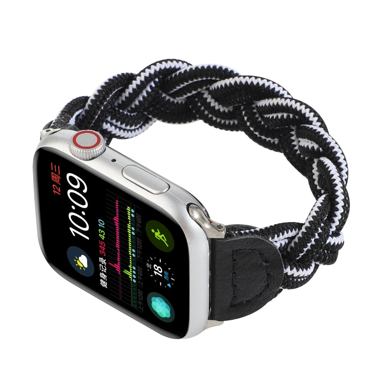 Elastic Woven Watch Band For Apple Watch Ultra 49mm&Watch Ultra 2 49mm / Series 9&8&7 45mm / SE 3&SE 2&6&SE&5&4 44mm / 3&2&1 42mm, Length:120mm(Black White) - Watch Bands by buy2fix | Online Shopping UK | buy2fix