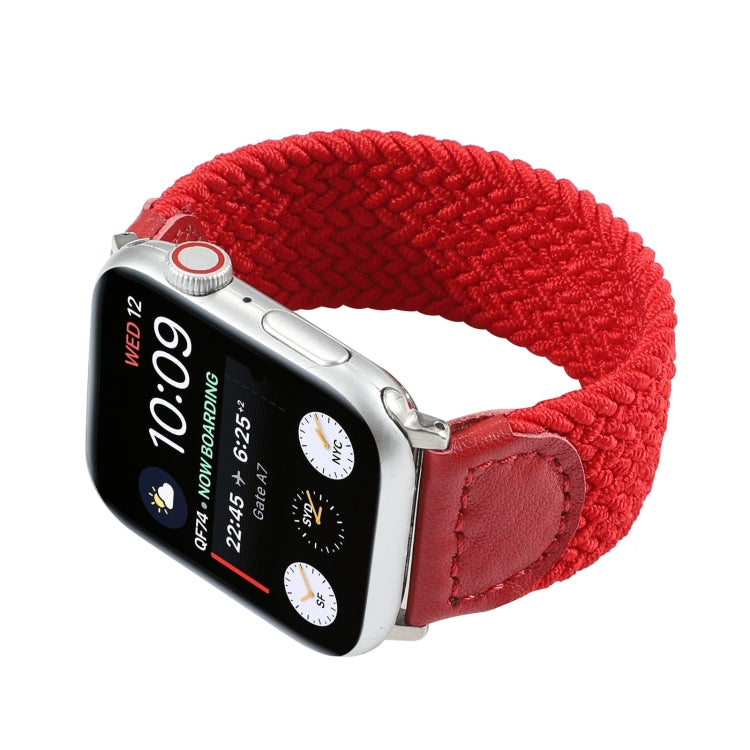 Nylon + Leather Braided Watch Band For Apple Watch Ultra 49mm&Watch Ultra 2 49mm / Series 9&8&7 45mm / SE 3&SE 2&6&SE&5&4 44mm / 3&2&1 42mm, Size:S(Red) - Watch Bands by buy2fix | Online Shopping UK | buy2fix