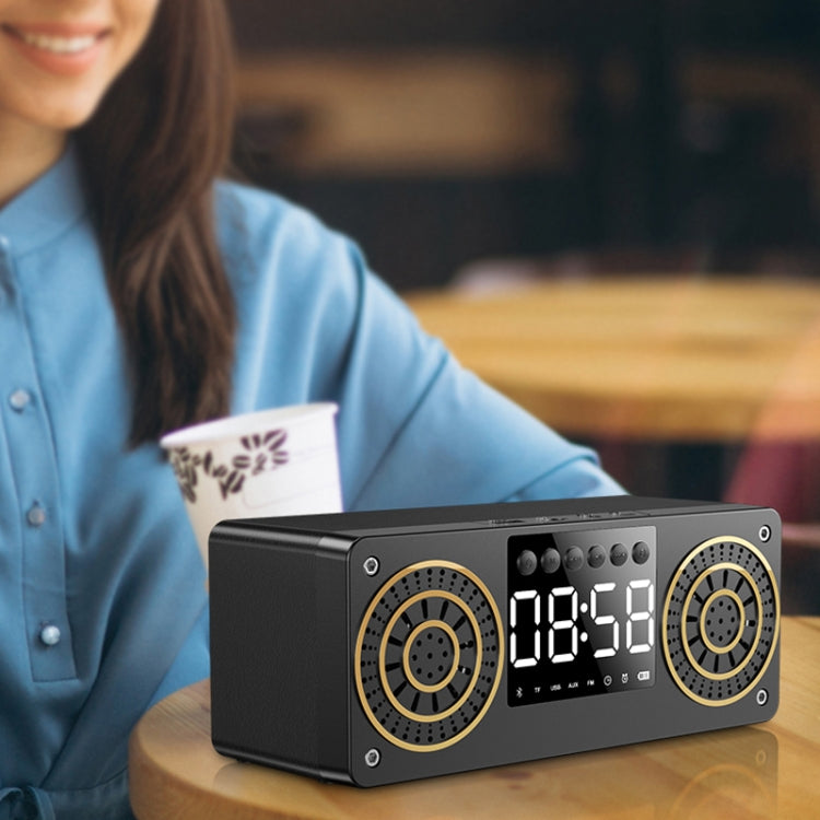 A10 Subwoofer Wooden Clock Bluetooth 5.0 Speaker, Support TF Card & U Disk Play & FM Radio(Yellow) - Desktop Speaker by buy2fix | Online Shopping UK | buy2fix