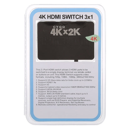 4K 3 Ports HDMI Switch with Remote Control - Switch by buy2fix | Online Shopping UK | buy2fix