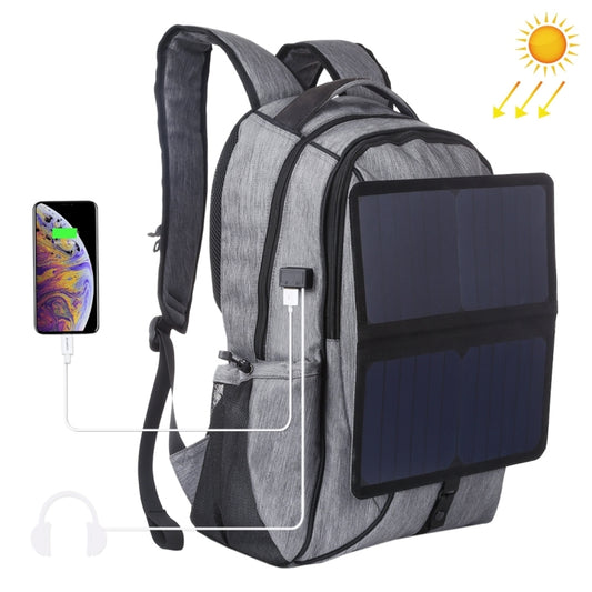 HAWEEL 14W Foldable Removable Solar Power Outdoor Portable Canvas Dual Shoulders Laptop Backpack, USB Output: 5V 2.1A Max(Grey) - Backpack by HAWEEL | Online Shopping UK | buy2fix