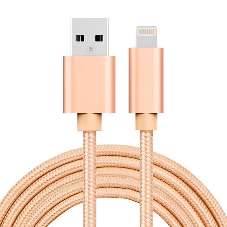 3A Woven Style Metal Head 8 Pin to USB Charge Data Cable, Cable Length: 2m(Gold) - Normal Style Cable by buy2fix | Online Shopping UK | buy2fix