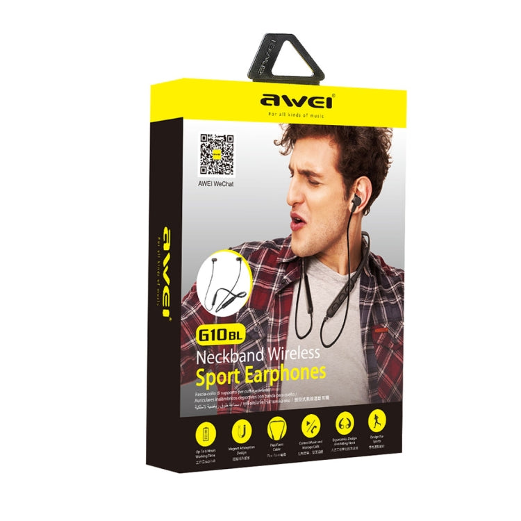 awei G10BL Outdoor Sports Fashion Neck Hanging Design Stereo Bass Bluetooth Earphone, Built-in Mic, For iPhone, Galaxy, Xiaomi, Huawei, HTC, Sony and Other Smartphones(Black+Yellow)(Black) - Neck-mounted Earphone by awei | Online Shopping UK | buy2fix